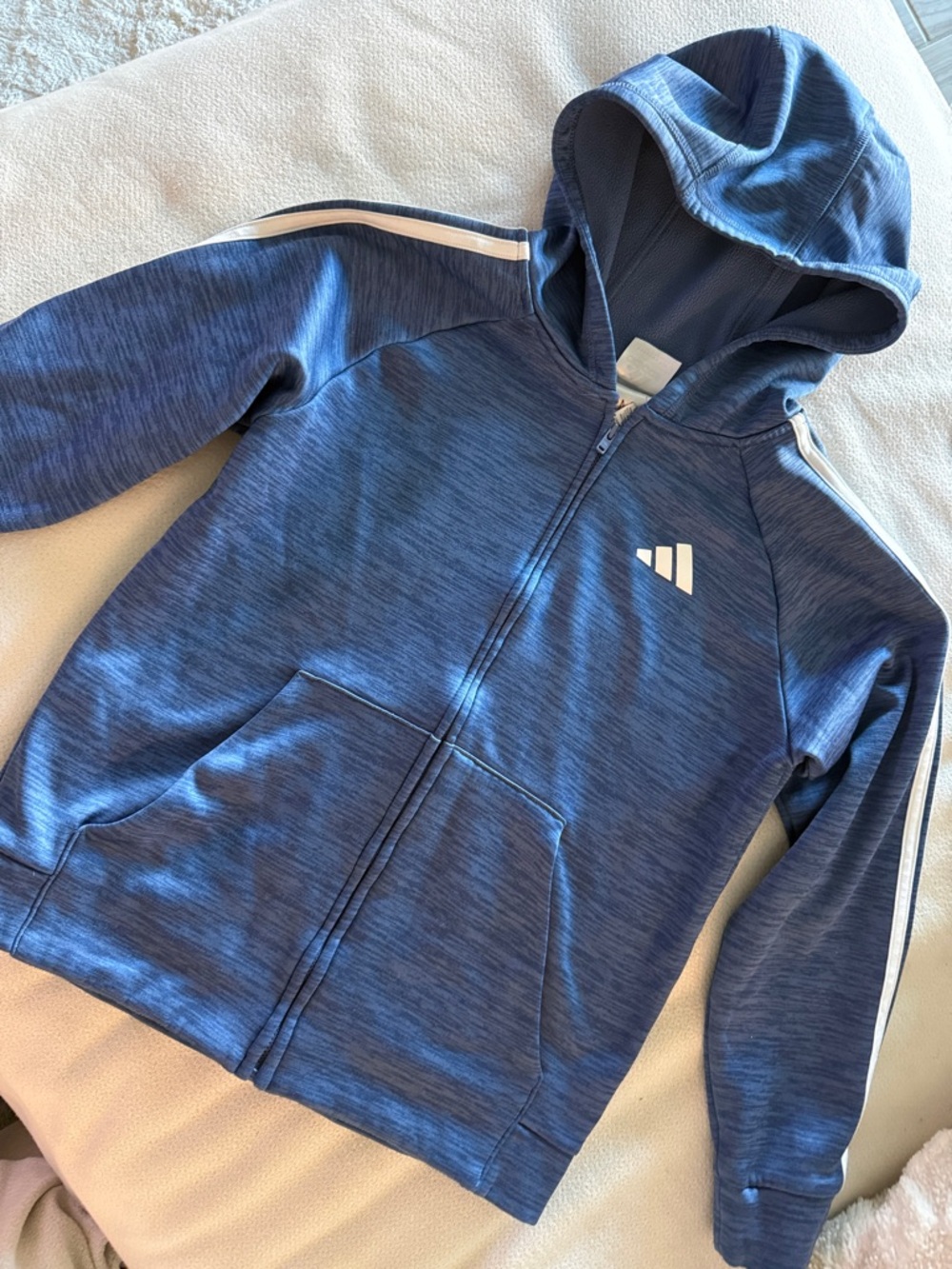 adidas Originals Blue Hooded Zip Sweatshirt with White Stripe